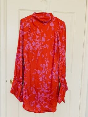 Red Floral Long Sleeve Tunic Dress